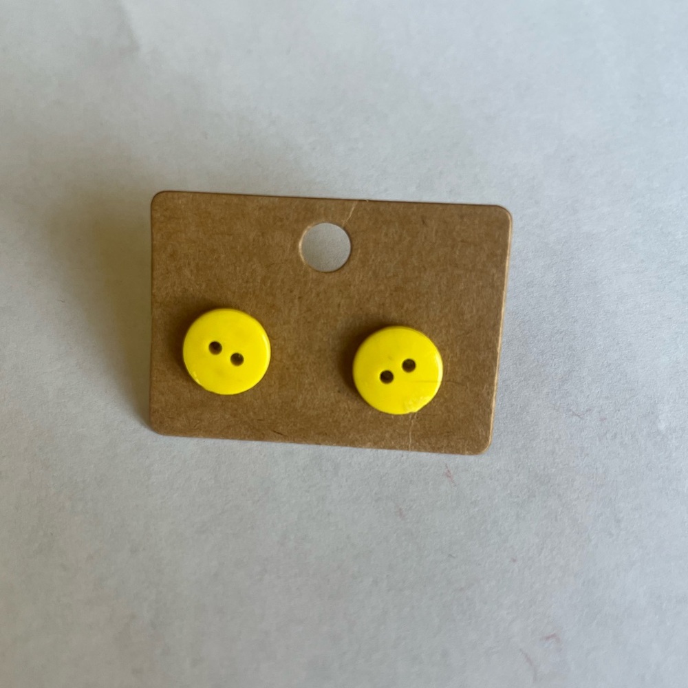 2/$15- Yellow Button Stud Earrings Handmade